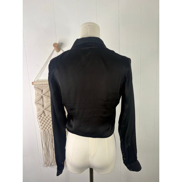 Wilfred Silky Black Tie Front Button Up Crop Top Size XXS Long Sleeve - Picture 7 of 10